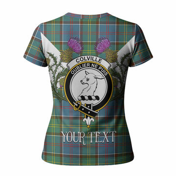 Colville Tartan Family Crest Women T shirt Scottish Burns Night Thistle Floral