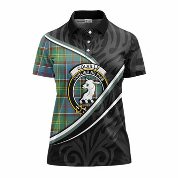 Colville Tartan Family Crest Women's Polo Shirt Celtic Scottish Thistle Floral