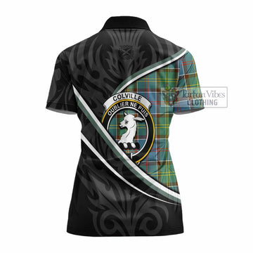 Colville Tartan Family Crest Women's Polo Shirt Celtic Scottish Thistle Floral