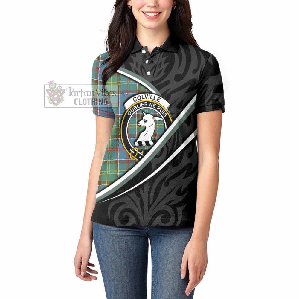 Colville Tartan Family Crest Women's Polo Shirt Celtic Scottish Thistle Floral - Tartan Vibes Clothing