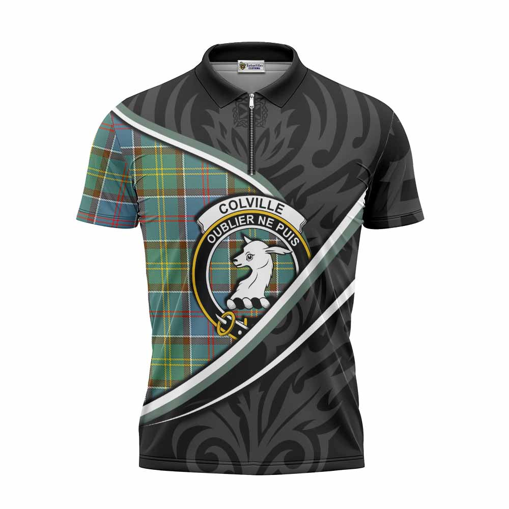 Colville Tartan Family Crest Zipper Polo Shirt Celtic Scottish Thistle Floral - Tartan Vibes Clothing