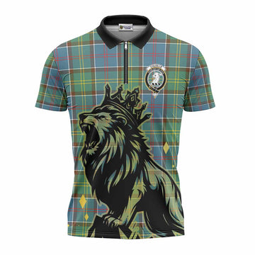 Colville Tartan Family Crest Zipper Polo Shirt Crowned Lion Roaring