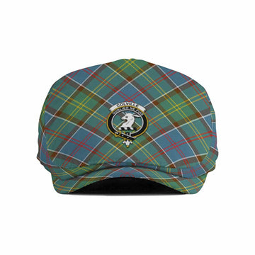 Colville Tartan Flat Cap, Jeff Cap Cross Style with Family Crest