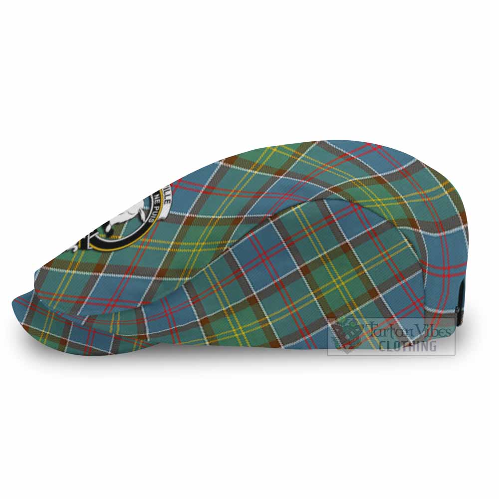 Colville Tartan Flat Cap, Jeff Cap Cross Style with Family Crest - Tartan Vibes Clothing