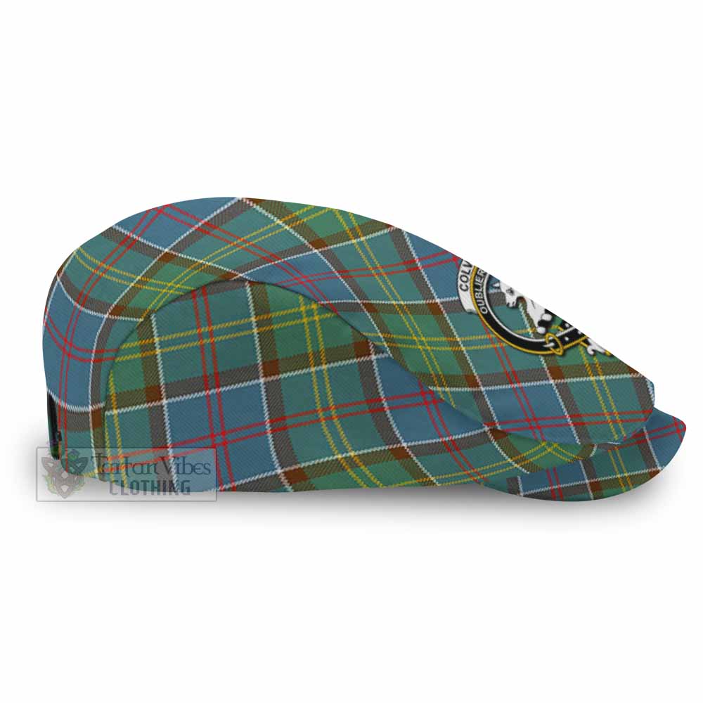 Colville Tartan Flat Cap, Jeff Cap Cross Style with Family Crest - Tartan Vibes Clothing