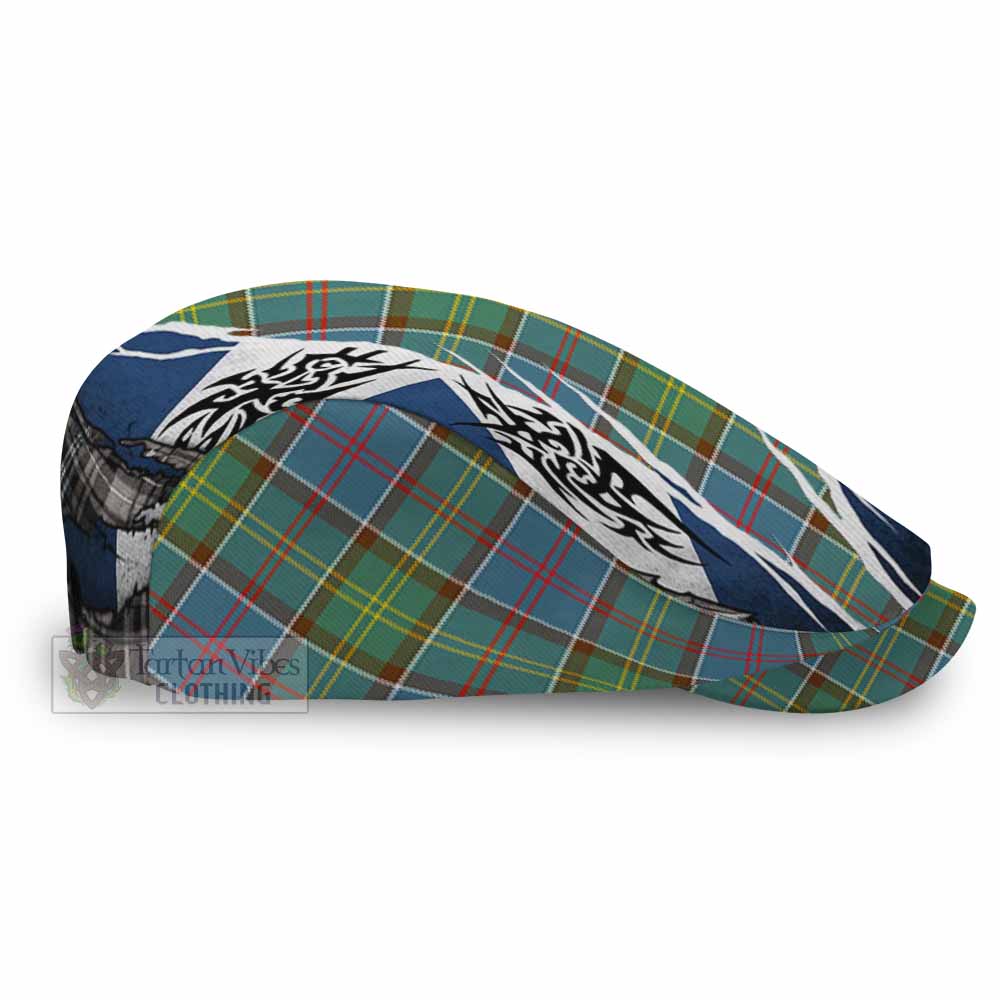 Colville Tartan Flat Cap, Jeff Cap Scotland Flag Ripped Tribal Design