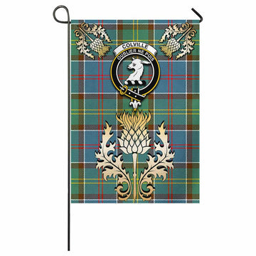Colville Tartan Garden Flag with Golden Regal Scottish Thistle Emblem - Tartan Vibes Clothing
