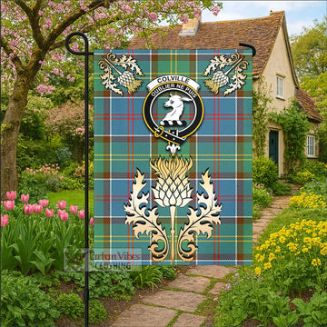 Colville Tartan Garden Flag with Golden Regal Scottish Thistle Emblem - Tartan Vibes Clothing
