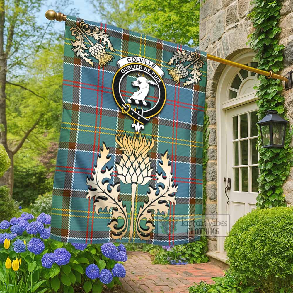 Colville Tartan Garden Flag with Golden Regal Scottish Thistle Emblem - Tartan Vibes Clothing