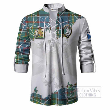 Colville Tartan Ghillie Shirt with Family Crest and Lion Rampant Grunge Style