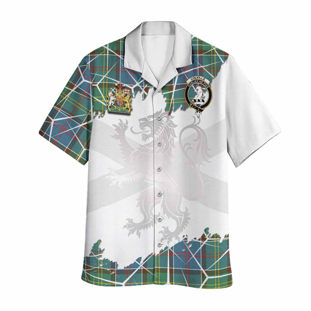 Colville Tartan Hawaiian Shirt with Family Crest and Lion Rampant Grunge Style