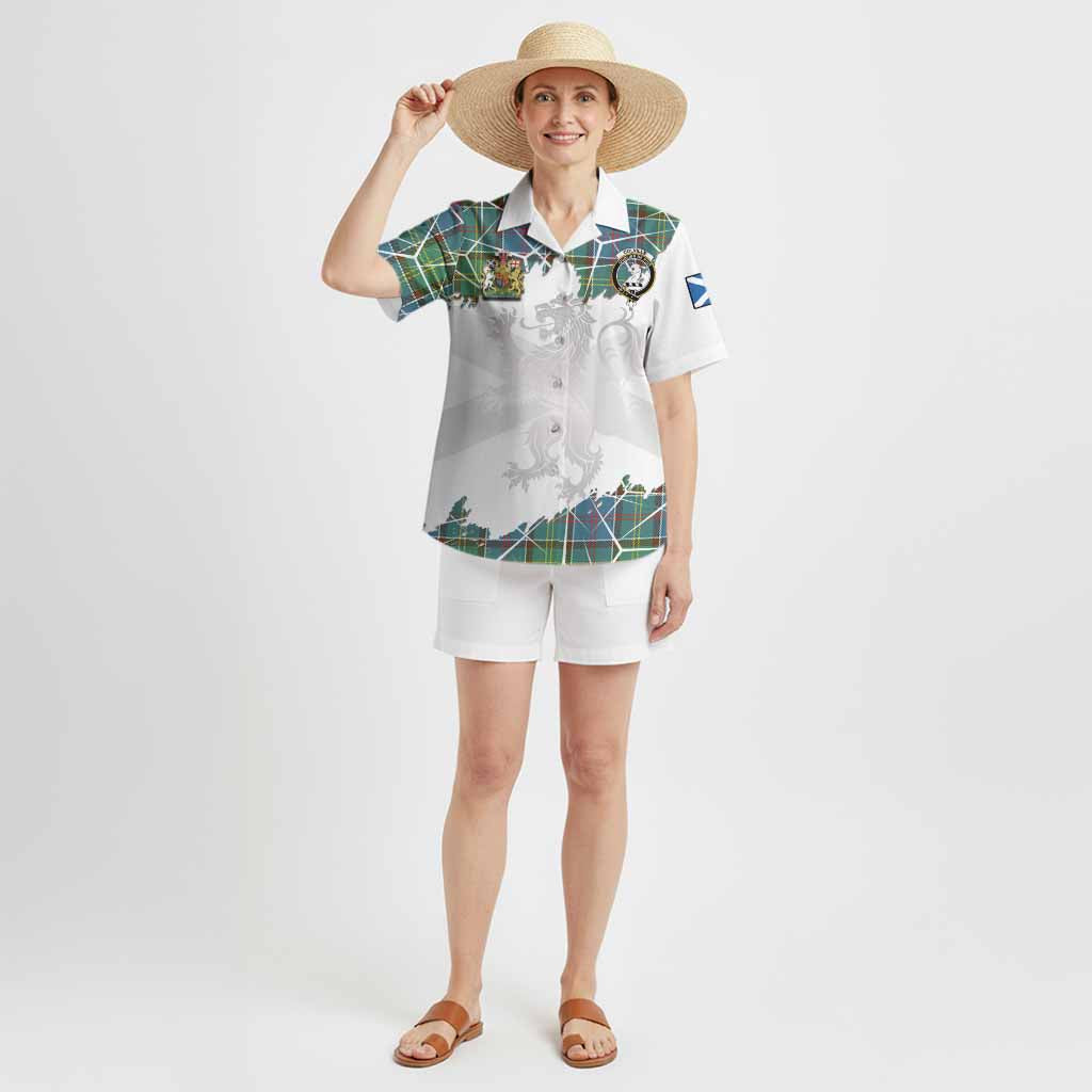 Colville Tartan Hawaiian Shirt with Family Crest and Lion Rampant Grunge Style