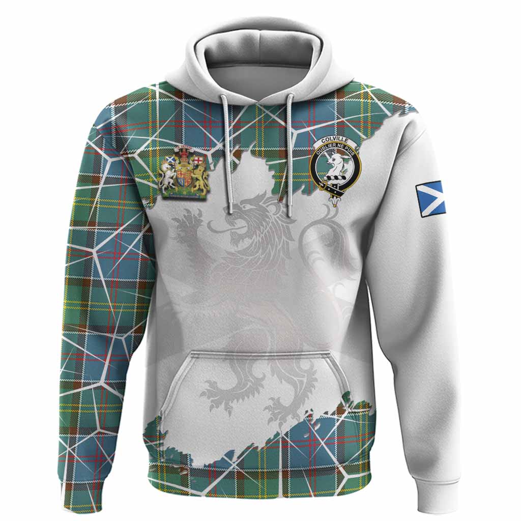Colville Tartan Hoodie with Family Crest and Lion Rampant Grunge Style