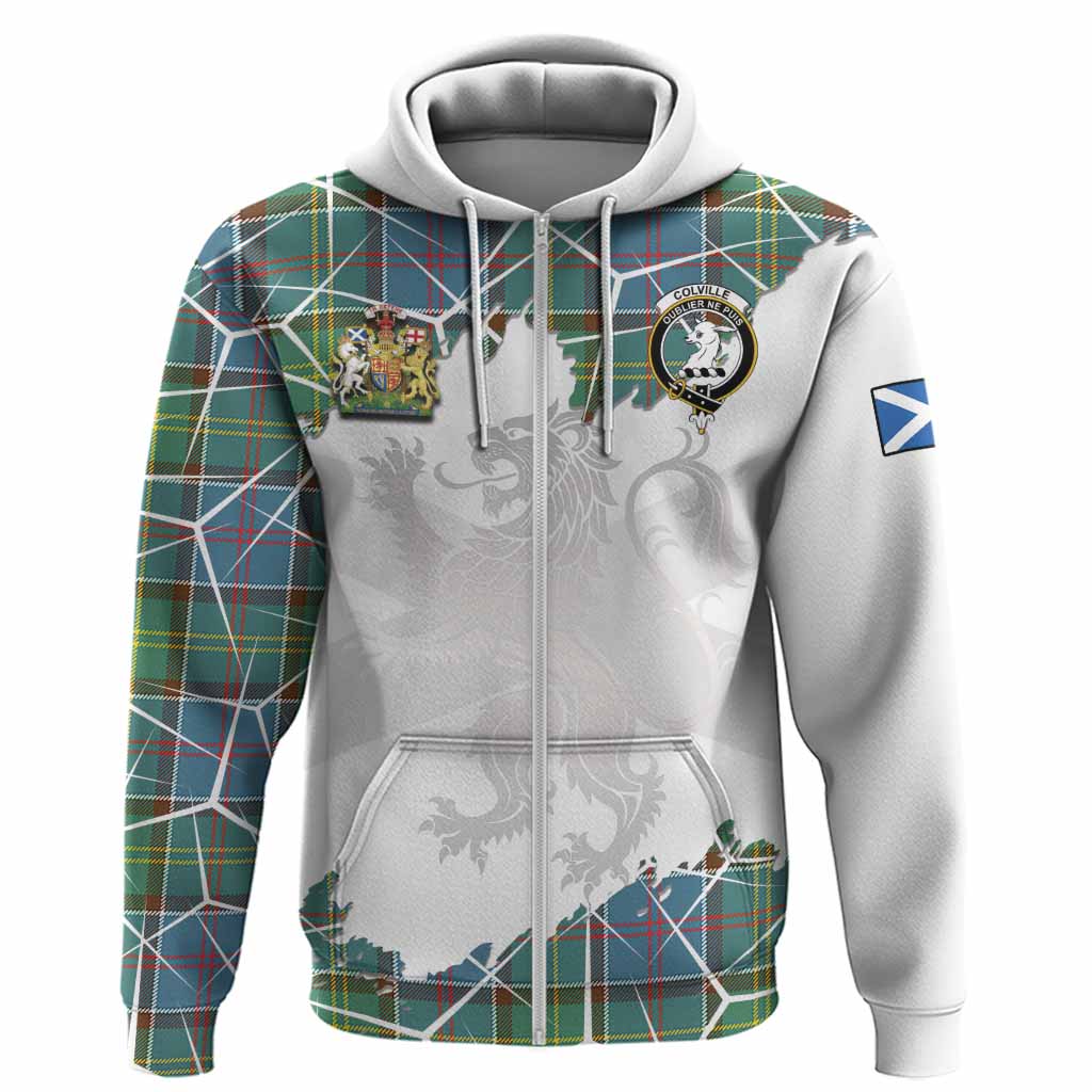 Colville Tartan Hoodie with Family Crest and Lion Rampant Grunge Style
