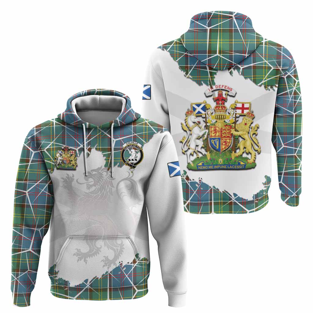 Colville Tartan Hoodie with Family Crest and Lion Rampant Grunge Style