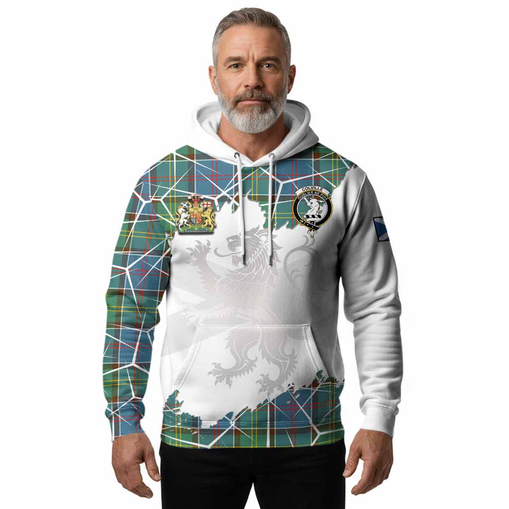 Colville Tartan Hoodie with Family Crest and Lion Rampant Grunge Style