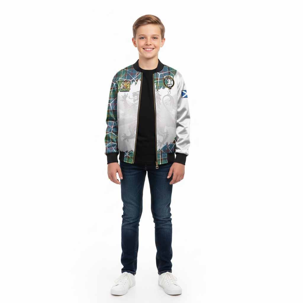 Colville Tartan Kid Bomber Jacket with Family Crest and Lion Rampant Grunge Style