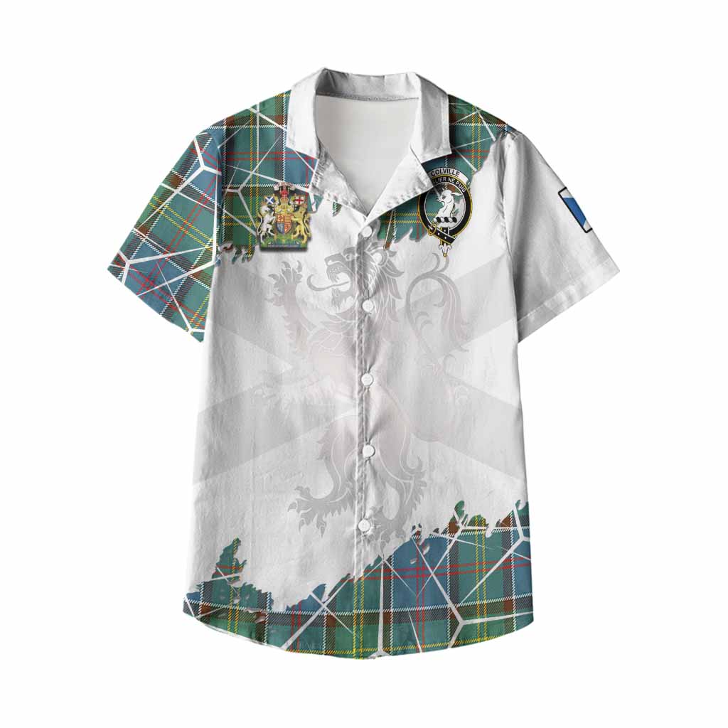 Colville Tartan Kid Hawaiian Shirt with Family Crest and Lion Rampant Grunge Style