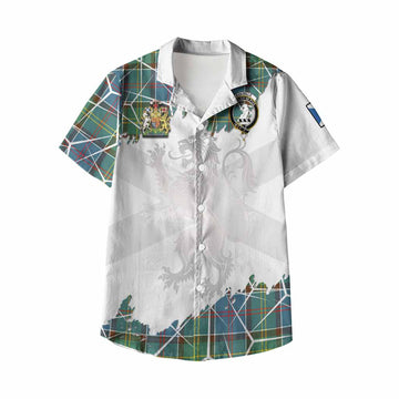 Colville Tartan Kid Hawaiian Shirt with Family Crest and Lion Rampant Grunge Style
