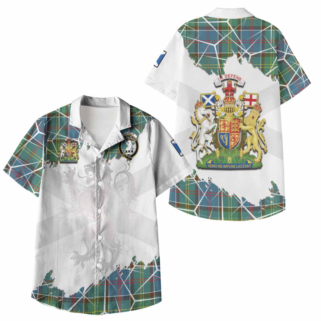 Colville Tartan Kid Hawaiian Shirt with Family Crest and Lion Rampant Grunge Style