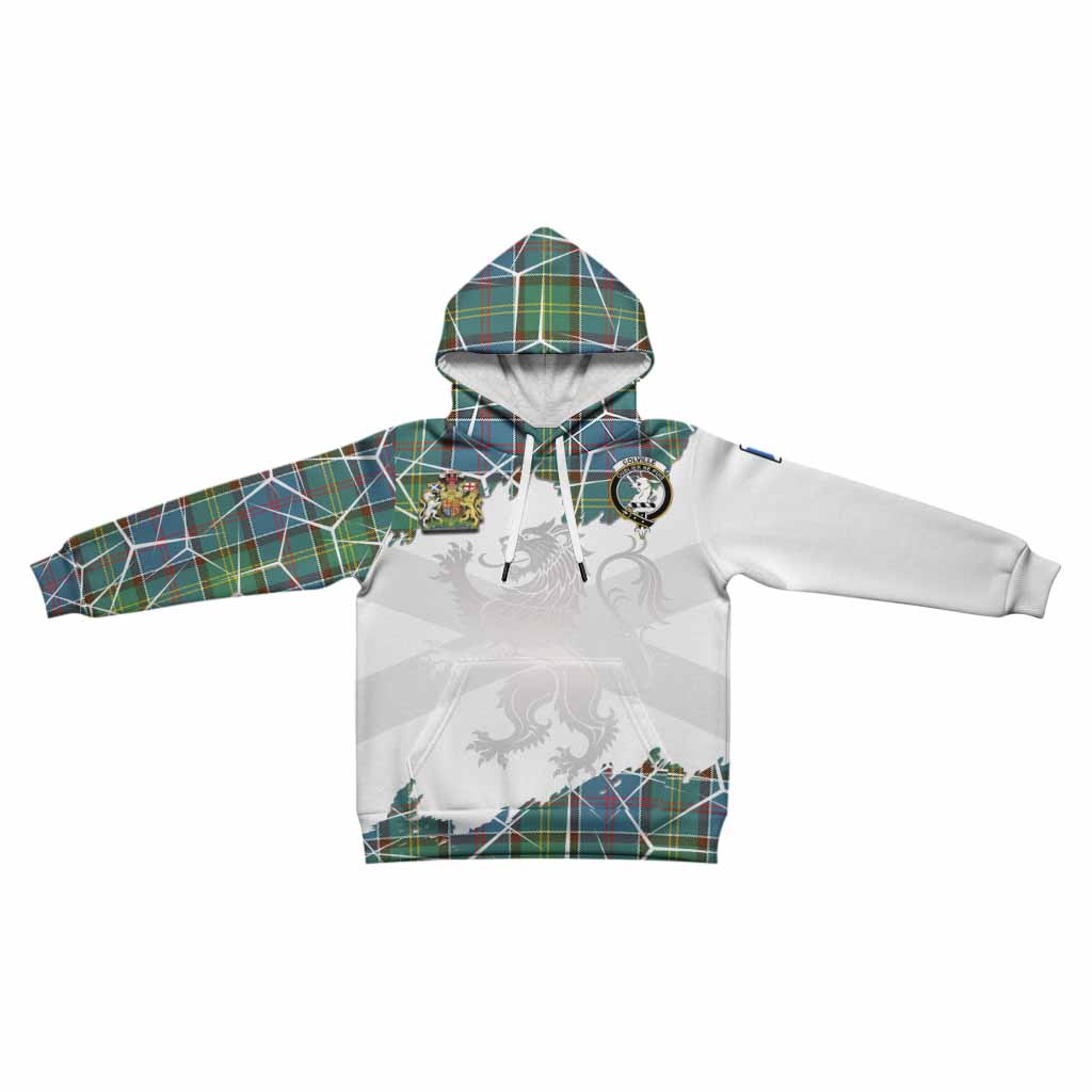 Colville Tartan Kid Hoodie with Family Crest and Lion Rampant Grunge Style