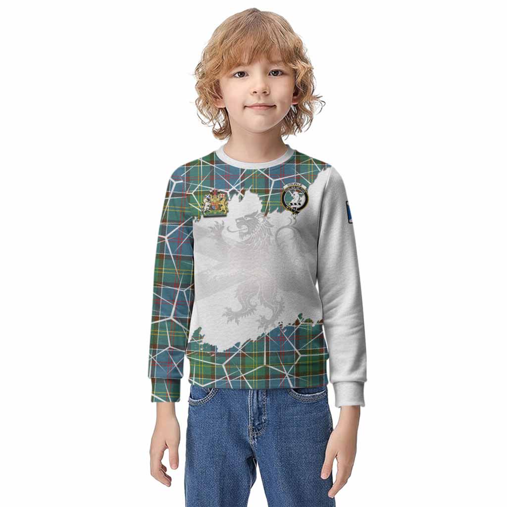 Colville Tartan Kid Knitted Sweatshirt with Family Crest and Lion Rampant Grunge Style