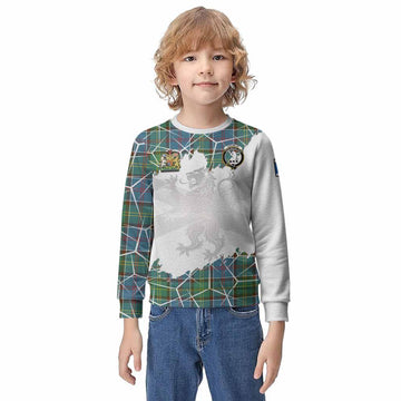 Colville Tartan Kid Knitted Sweatshirt with Family Crest and Lion Rampant Grunge Style