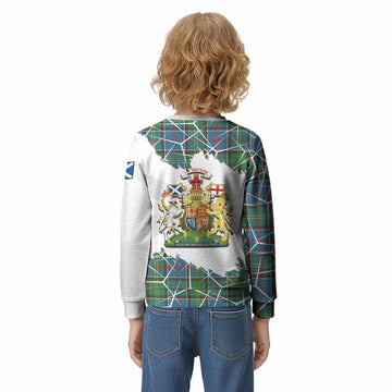 Colville Tartan Kid Knitted Sweatshirt with Family Crest and Lion Rampant Grunge Style