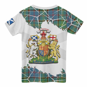 Colville Tartan Kid T-shirt with Family Crest and Lion Rampant Grunge Style