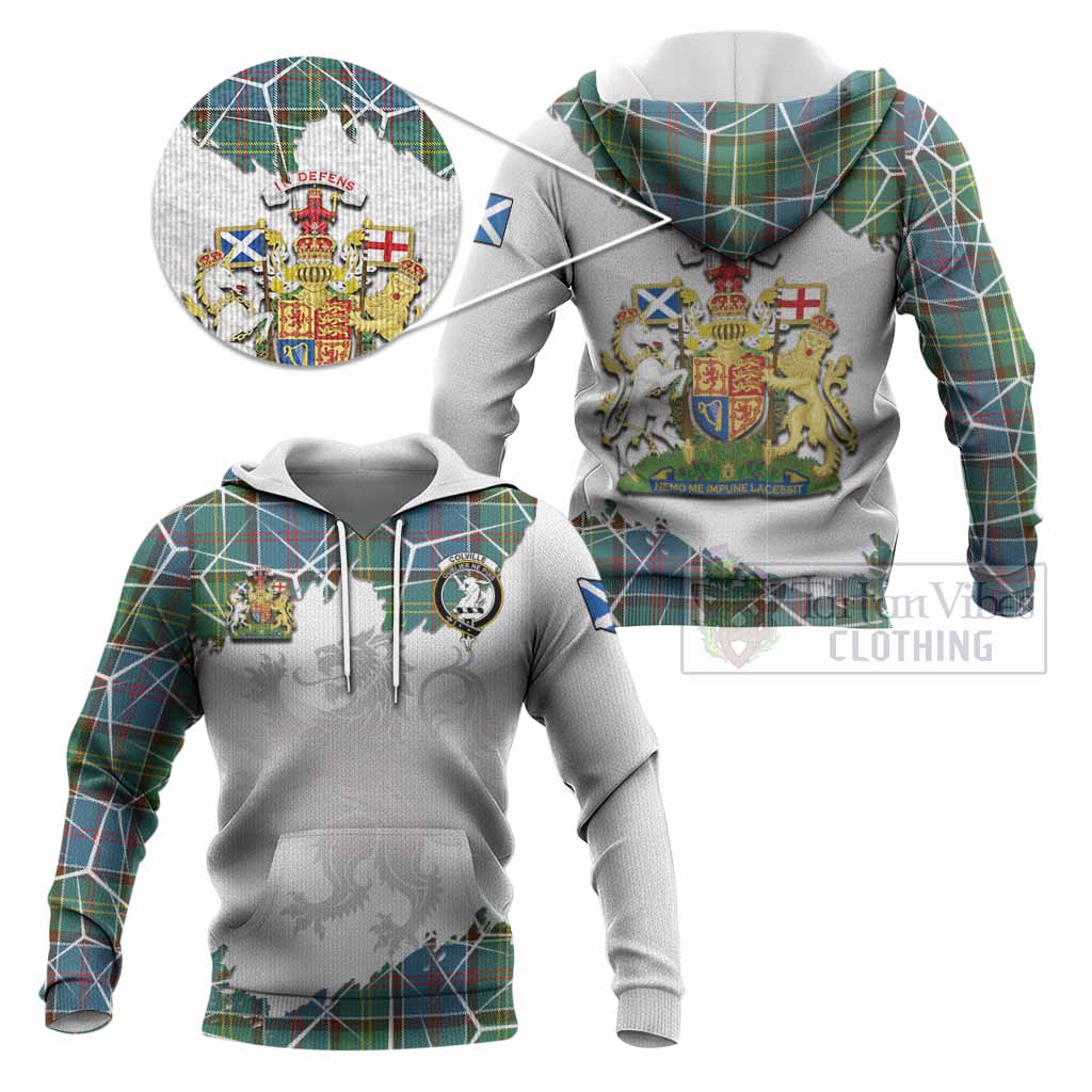 Colville Tartan Knitted Hoodie with Family Crest and Lion Rampant Grunge Style