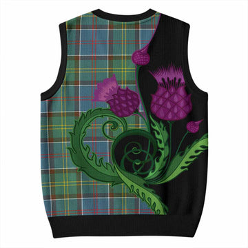 Colville Tartan Knitted V-Neck Vest Traditional Scottish Thistle