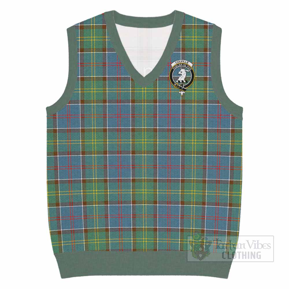 Colville Tartan Knitted V-Neck Vest with Family Crest - Tartan Vibes Clothing