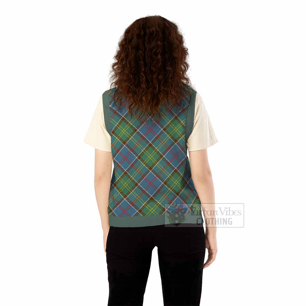 Colville Tartan Knitted V-Neck Vest with Family Crest Cross Style