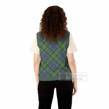 Colville Tartan Knitted V-Neck Vest with Family Crest Cross Style