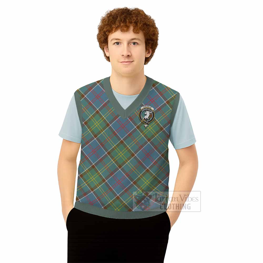 Colville Tartan Knitted V-Neck Vest with Family Crest Cross Style
