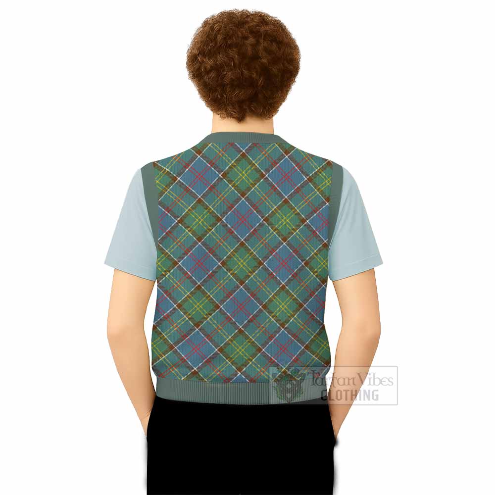 Colville Tartan Knitted V-Neck Vest with Family Crest Cross Style