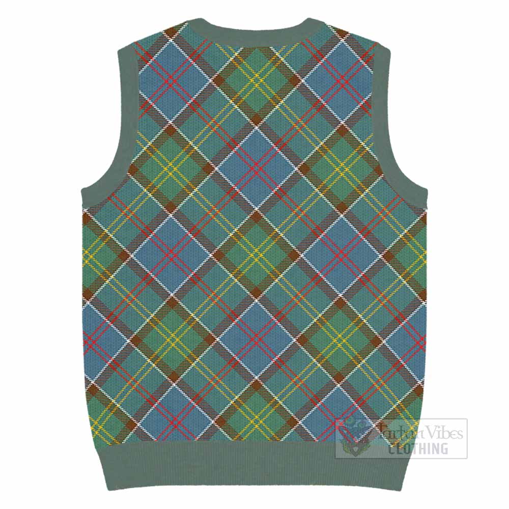 Colville Tartan Knitted V-Neck Vest with Family Crest Cross Style