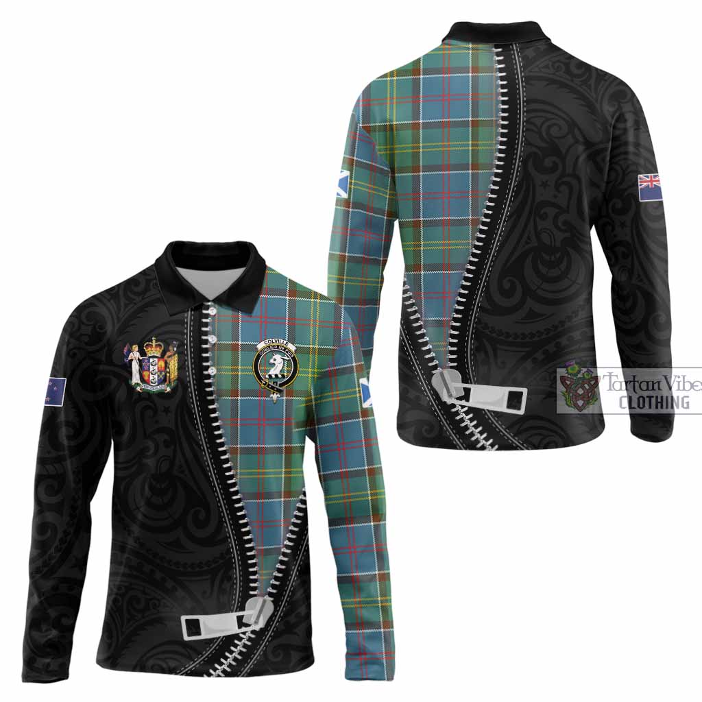Colville Tartan Long Sleeve Polo Shirt New Zealand Pattern Unique Zipper Stylized
