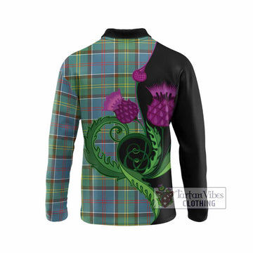 Colville Tartan Long Sleeve Polo Shirt Traditional Scottish Thistle