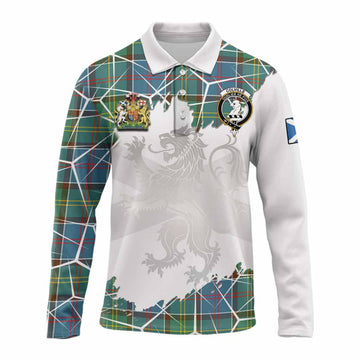 Colville Tartan Long Sleeve Polo Shirt with Family Crest and Lion Rampant Grunge Style