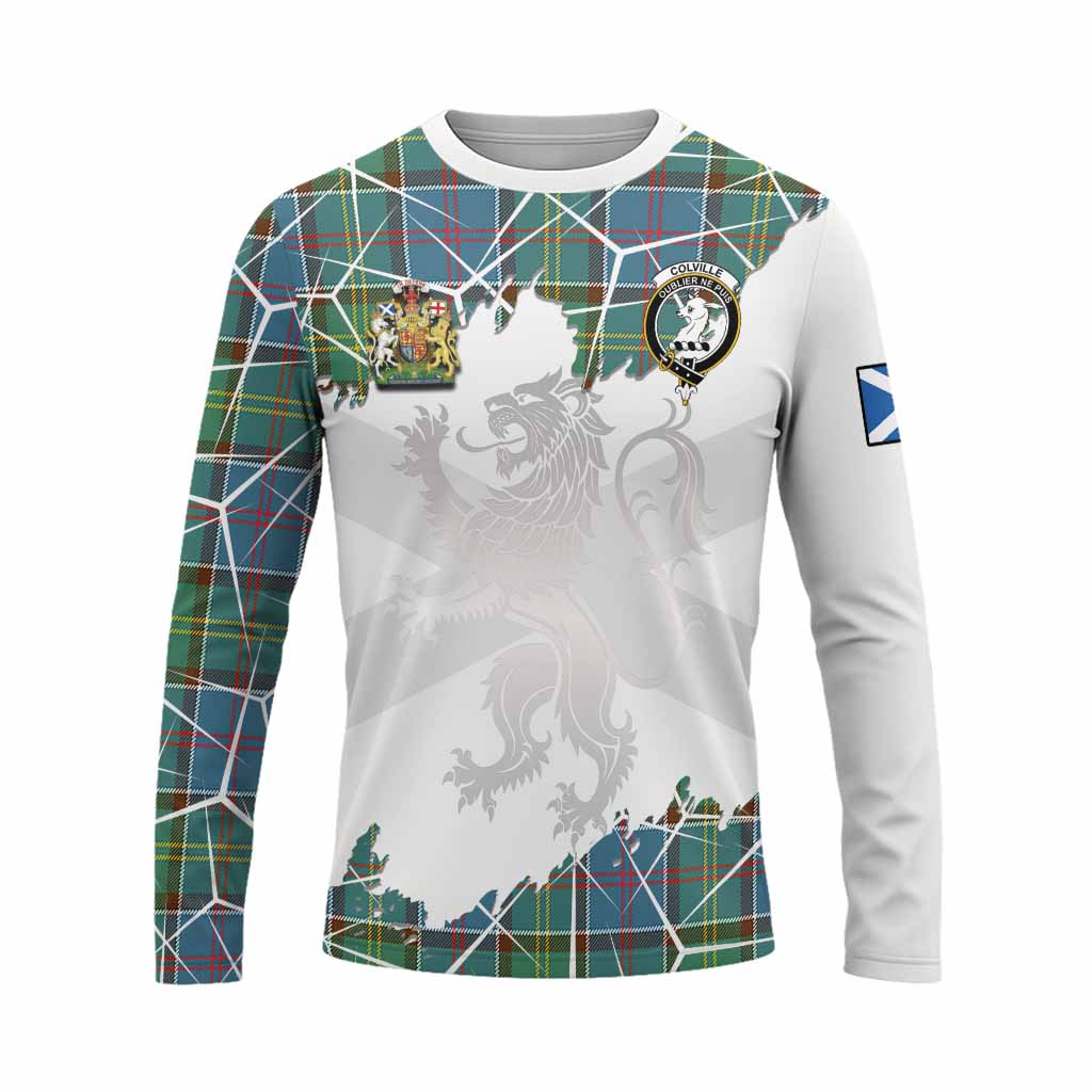 Colville Tartan Long Sleeve T-Shirt with Family Crest and Lion Rampant Grunge Style