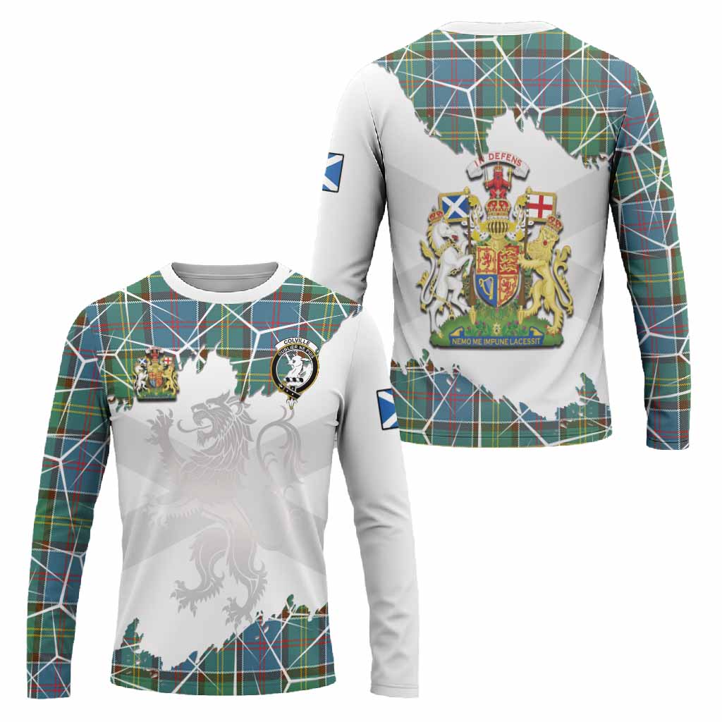 Colville Tartan Long Sleeve T-Shirt with Family Crest and Lion Rampant Grunge Style