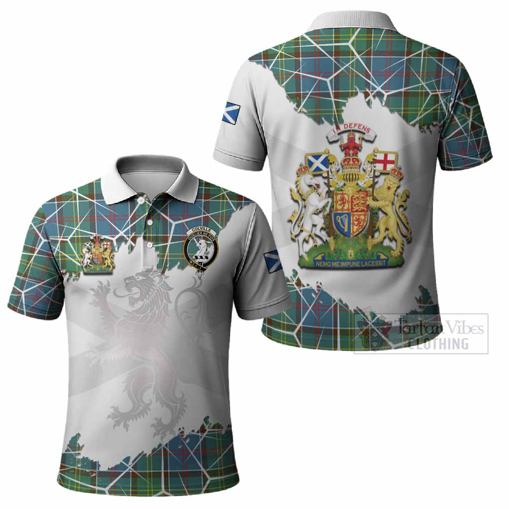 Colville Tartan Polo Shirt with Family Crest and Lion Rampant Grunge Style