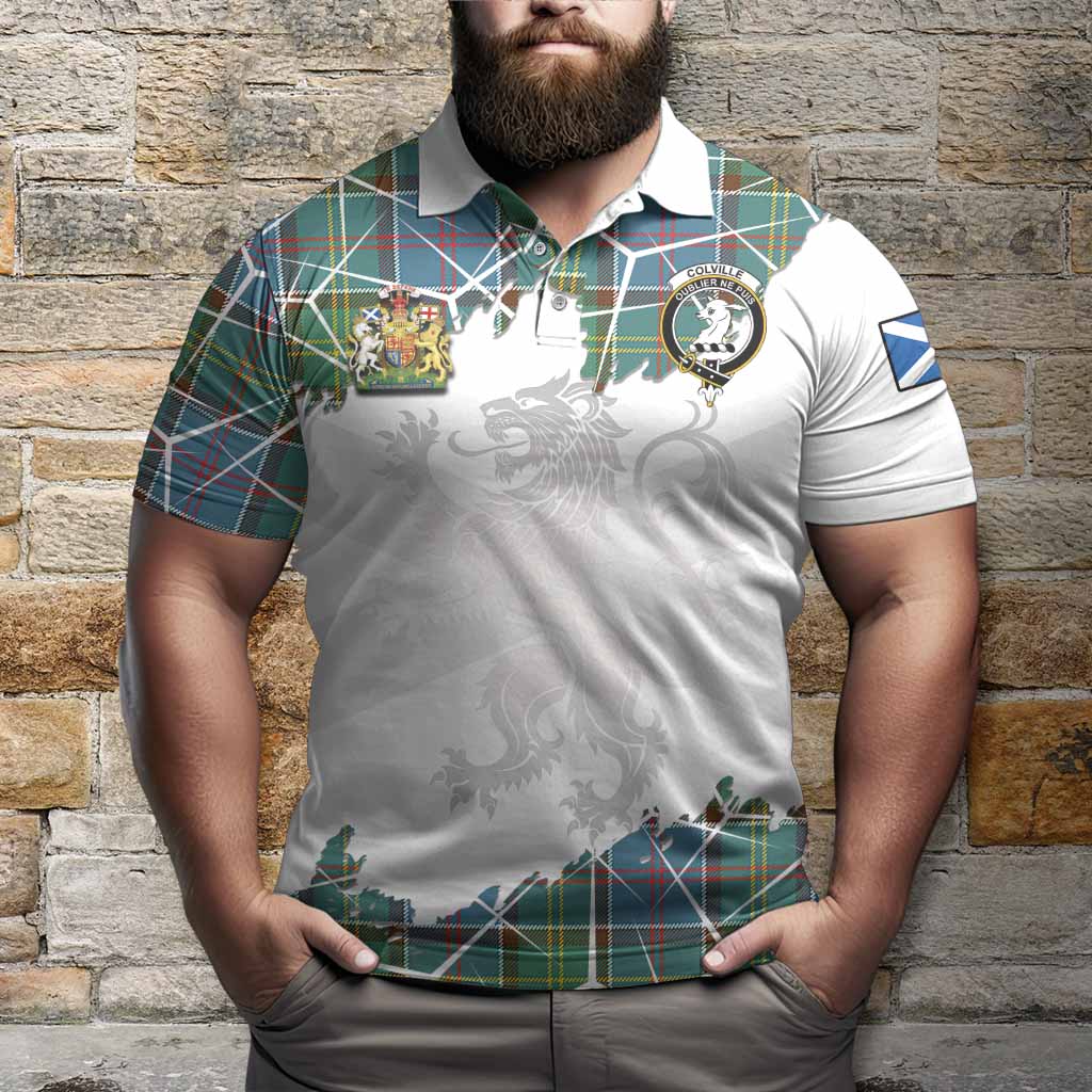 Colville Tartan Polo Shirt with Family Crest and Lion Rampant Grunge Style