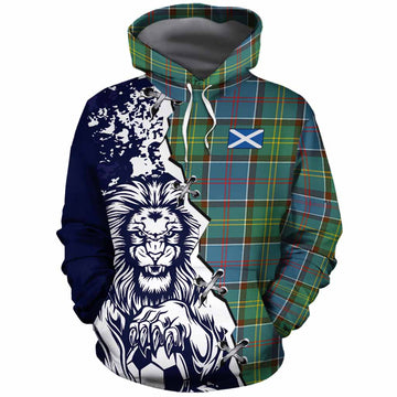 Colville Tartan Scottish Cotton Hoodie Angry Lion With Soccer Ball Style