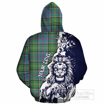 Colville Tartan Scottish Cotton Hoodie Angry Lion With Soccer Ball Style