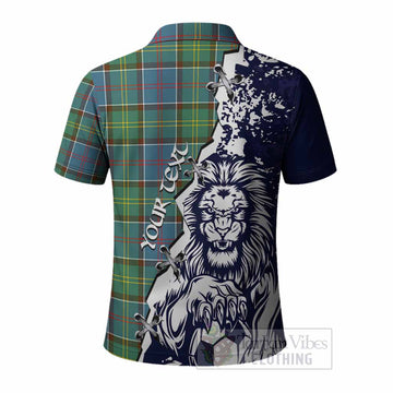 Colville Tartan Scottish Polo Shirt Angry Lion With Soccer Ball Style