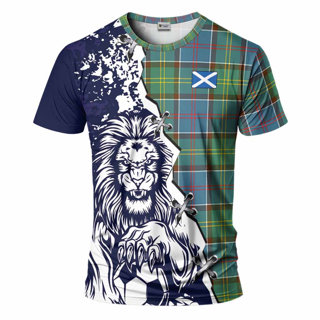 Colville Tartan Scottish T-Shirt Angry Lion With Soccer Ball Style