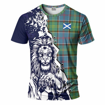 Colville Tartan Scottish T-Shirt Angry Lion With Soccer Ball Style