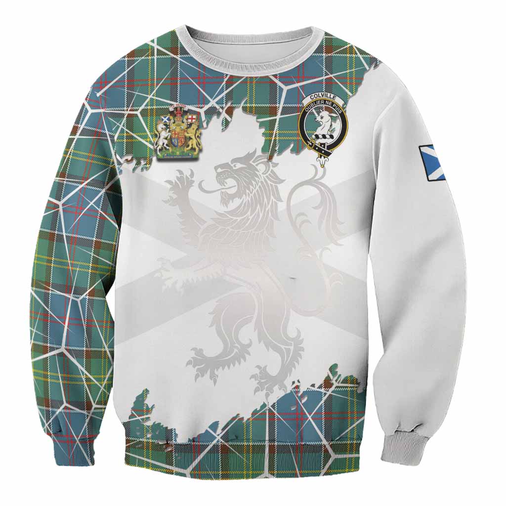 Colville Tartan Sweatshirt with Family Crest and Lion Rampant Grunge Style
